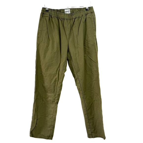 Pact Casual Pants Organic Cotton‎ Blend Elastic Waist Olive Green L men roll up - Picture 1 of 10